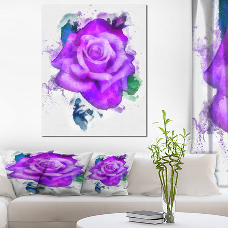 Purple Rose Watercolor - Floral Canvas Artwork Print