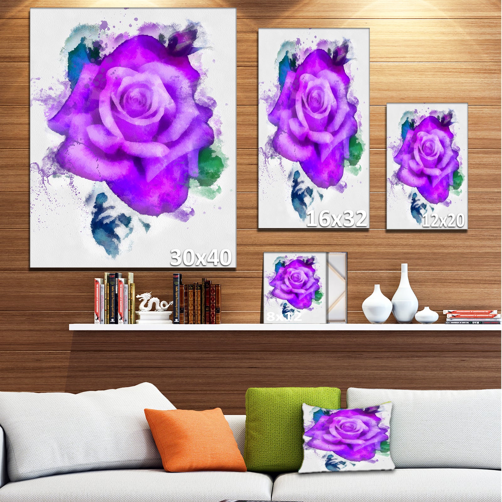 Purple Rose Watercolor - Floral Canvas Artwork Print
