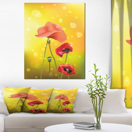 Red Flowers on Yellow Background - Floral Canvas Artwork Print