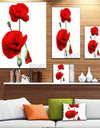 Red Poppies on White Background - Floral Canvas Artwork Print