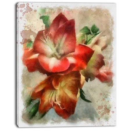 Bunch of Amaryllis Flowers Drawing - Floral Canvas Artwork Print