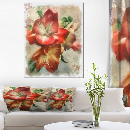 Bunch of Amaryllis Flowers Drawing - Floral Canvas Artwork Print
