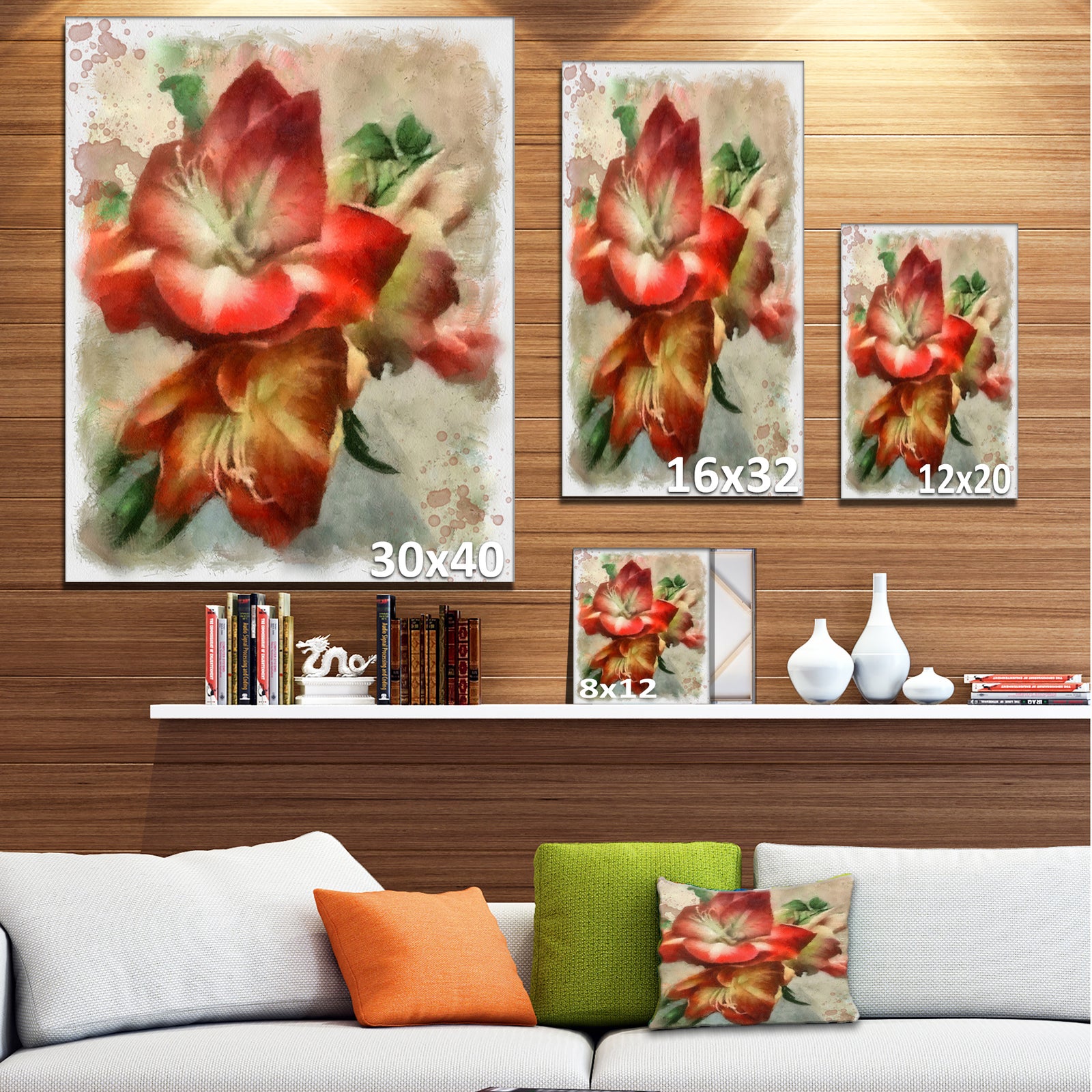 Bunch of Amaryllis Flowers Drawing - Floral Canvas Artwork Print