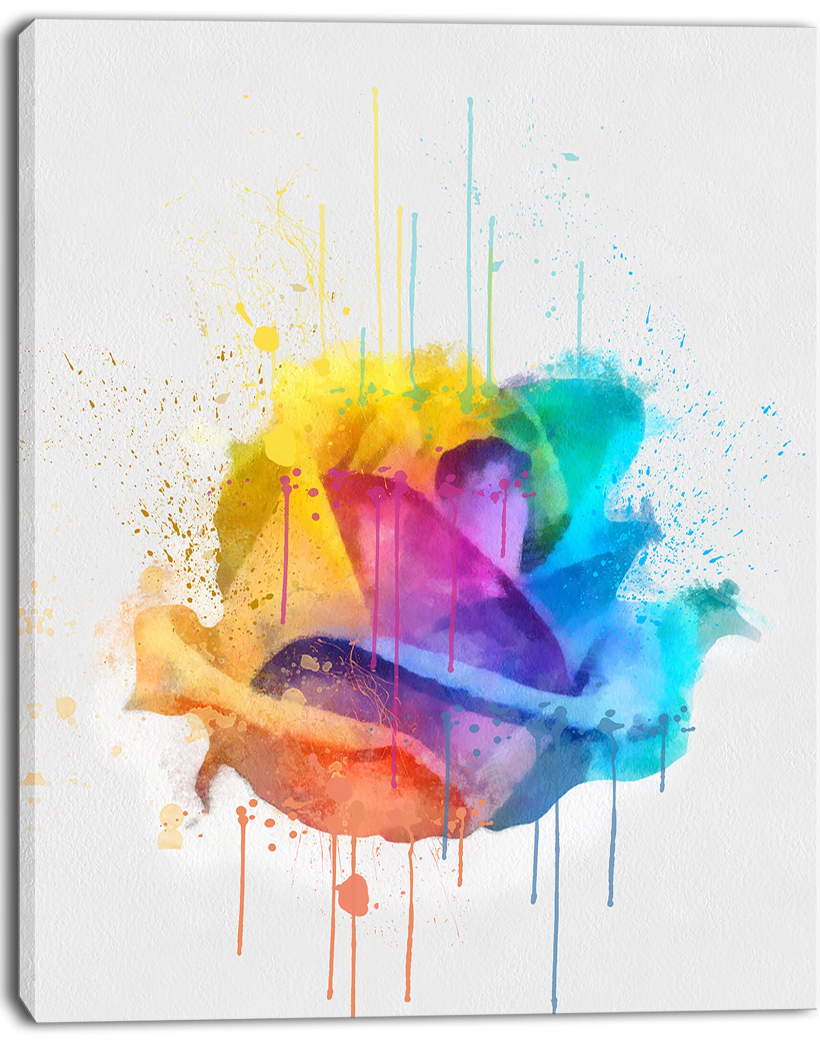Multicolor Rose with Color Splashes - Floral Canvas Artwork Print