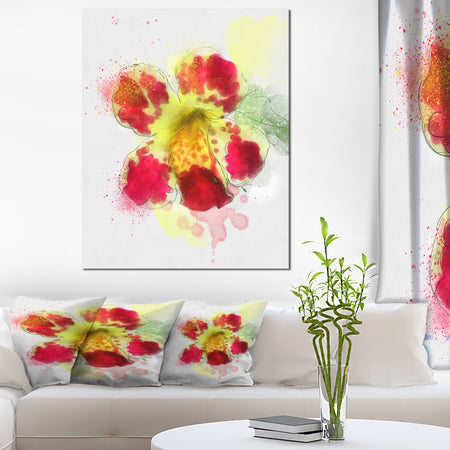 Flower Watercolor with Color Splashes - Floral Canvas Artwork Print