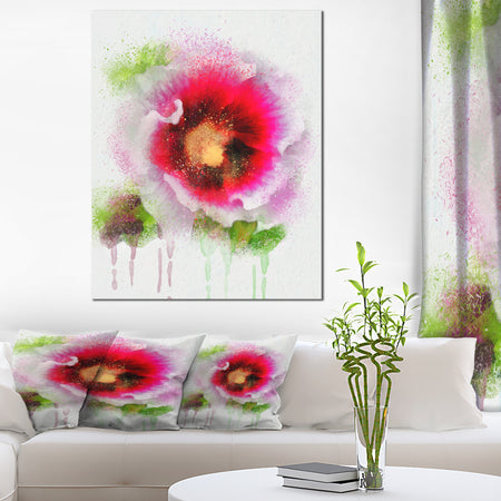 Poppy with Green Watercolor Splashes - Floral Canvas Artwork Print