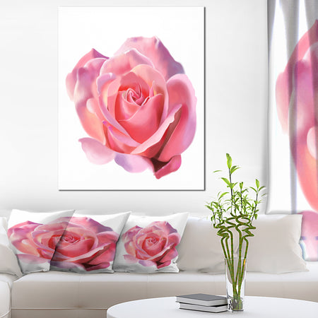 Pink Rose Sketch on White Background - Flowers Canvas Wall Artwork