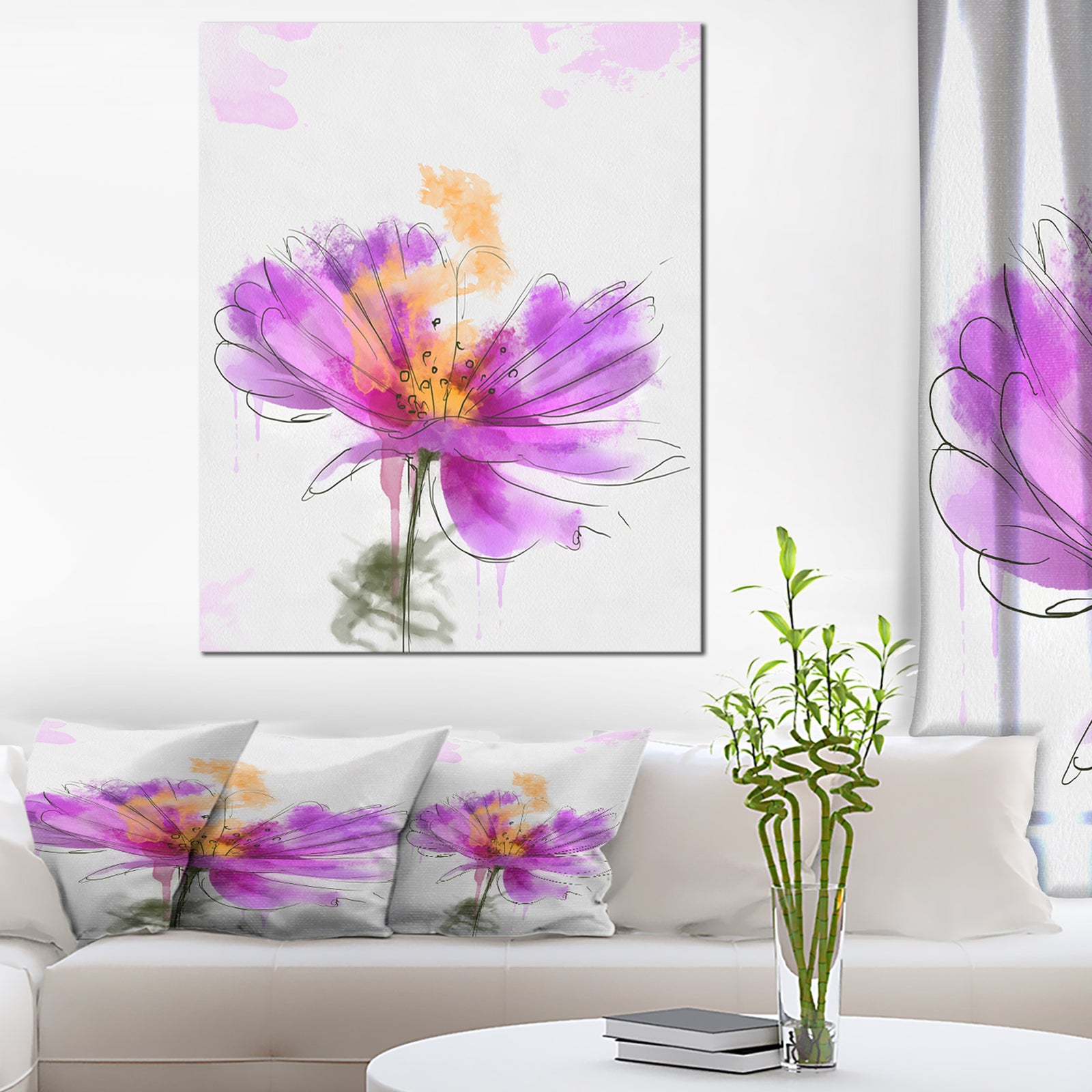 Purple Flower Watercolor Illustration - Flowers Canvas Wall Artwork