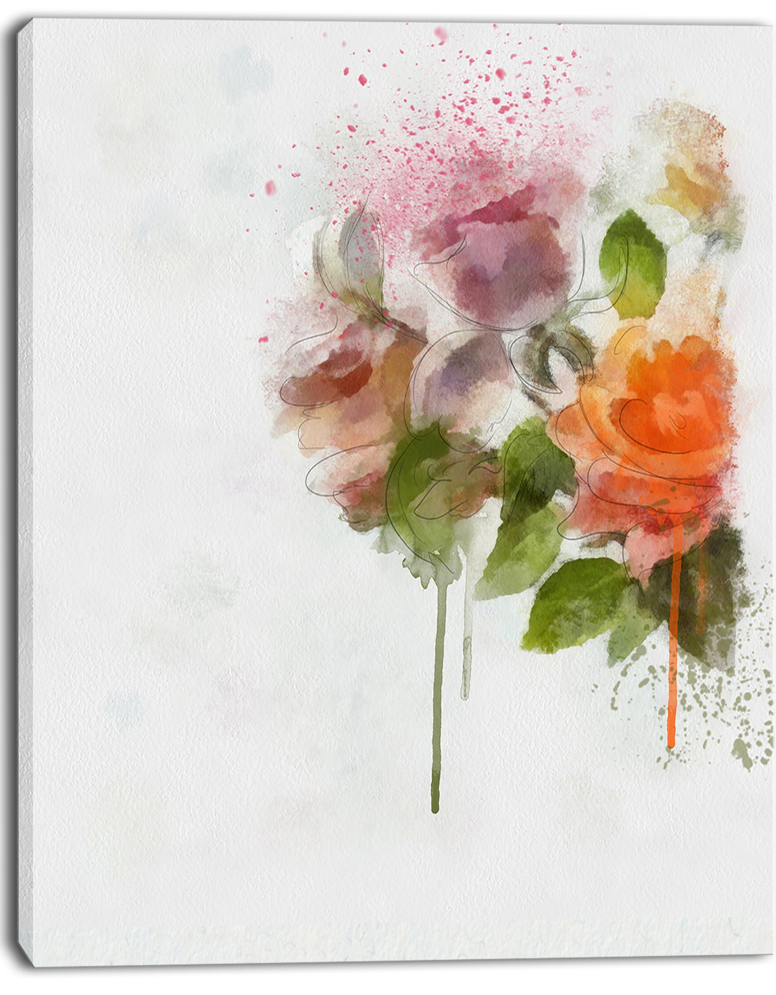 Abstract Hand-drawn Flowers Sketch - Flowers Canvas Wall Artwork