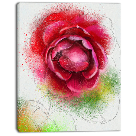 Large Blooming Red Rose on White - Flowers Canvas Wall Artwork