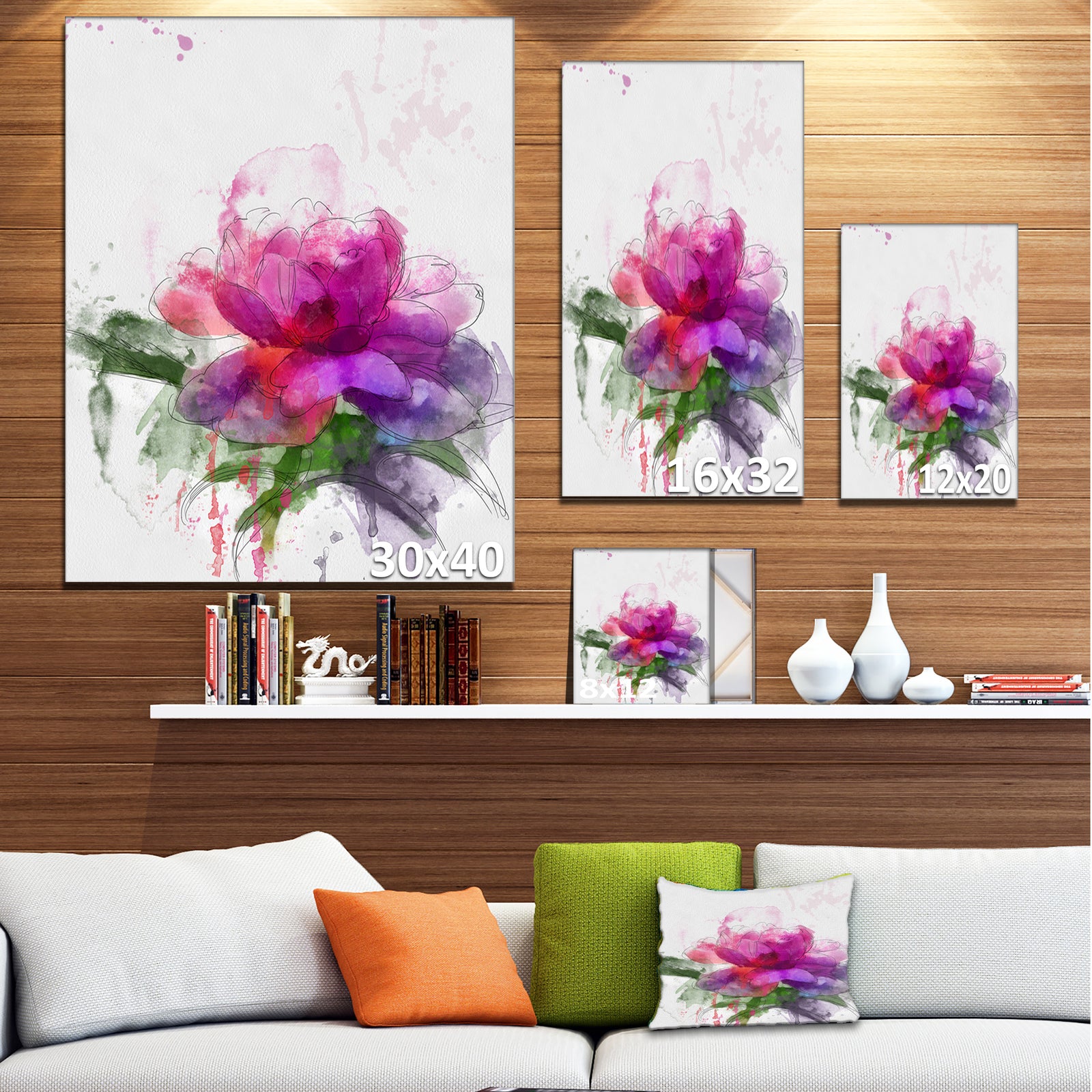 Purple Peony Illustration Sketch - Flowers Canvas Wall Artwork