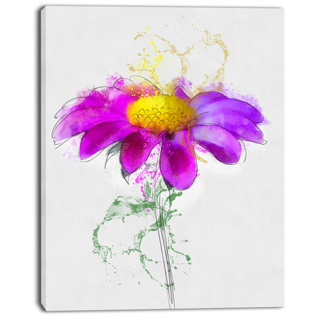 Purple Daisy Flower with Stem - Flowers Canvas Wall Artwork