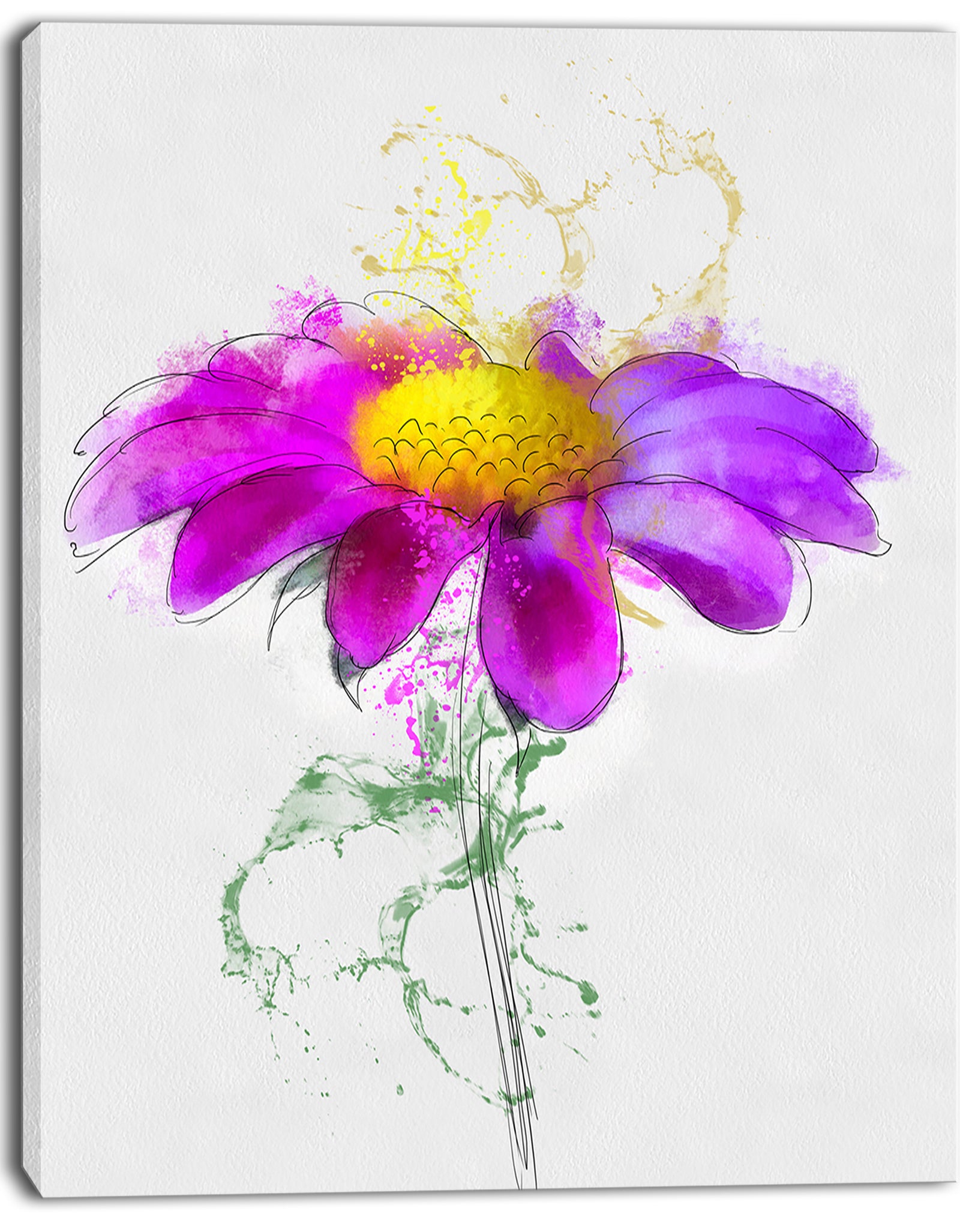 Purple Daisy Flower with Stem - Flowers Canvas Wall Artwork