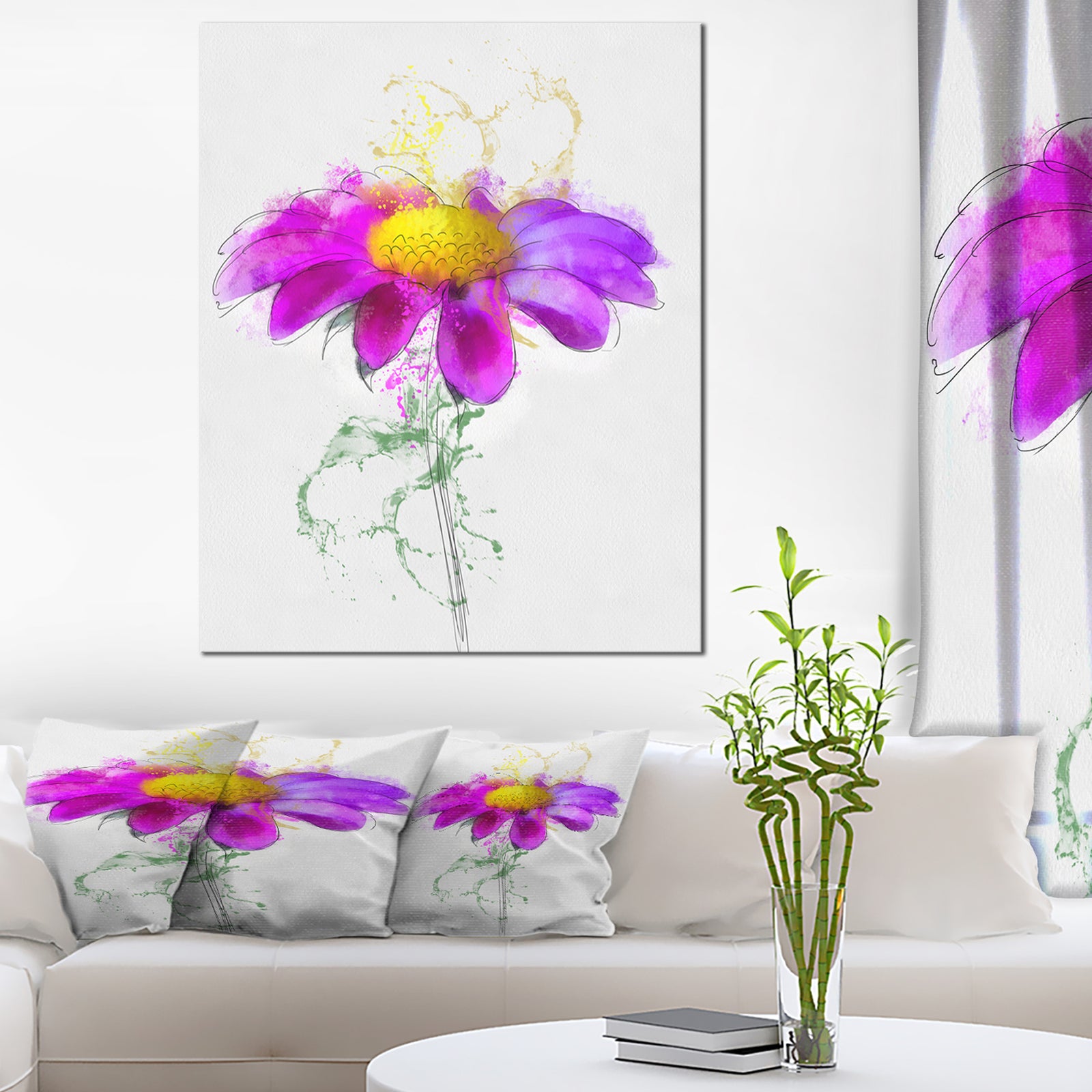Purple Daisy Flower with Stem - Flowers Canvas Wall Artwork