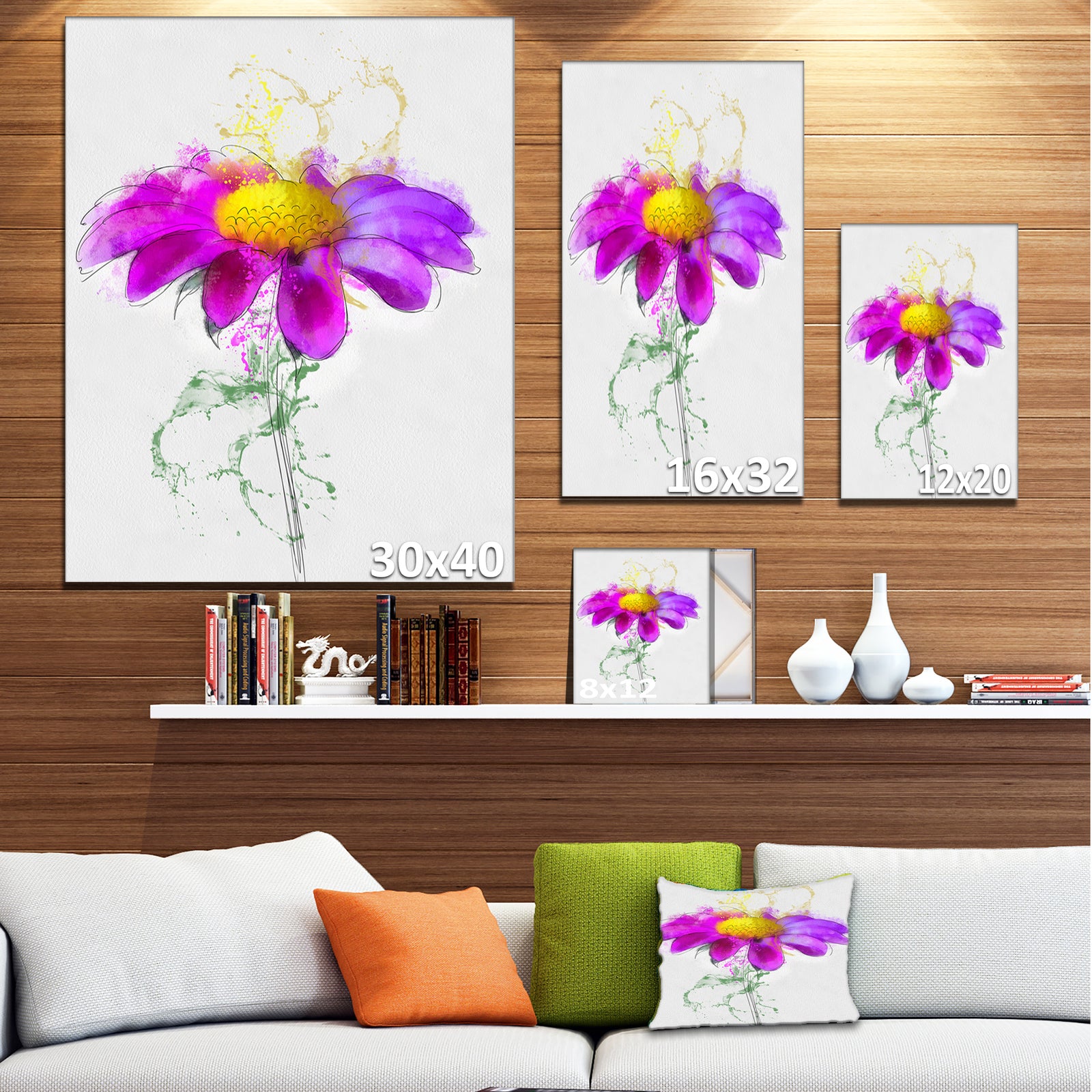 Purple Daisy Flower with Stem - Flowers Canvas Wall Artwork