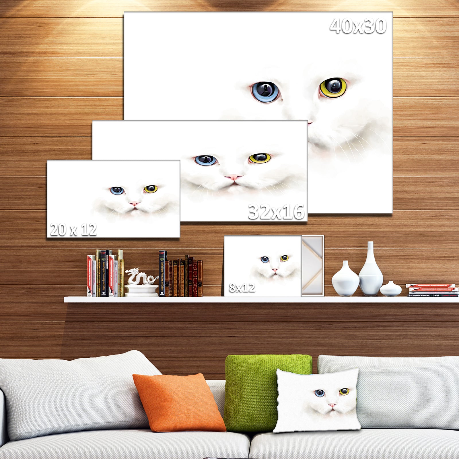 Portrait of Cute White Kitten - Large Animal Canvas Artwork