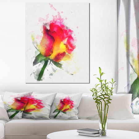 Red Hand-drawn Rose Watercolor - Flowers Canvas Wall Artwork