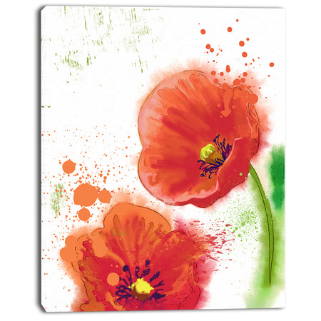 Bloomy Red Tulips Watercolor - Flowers Canvas Wall Artwork