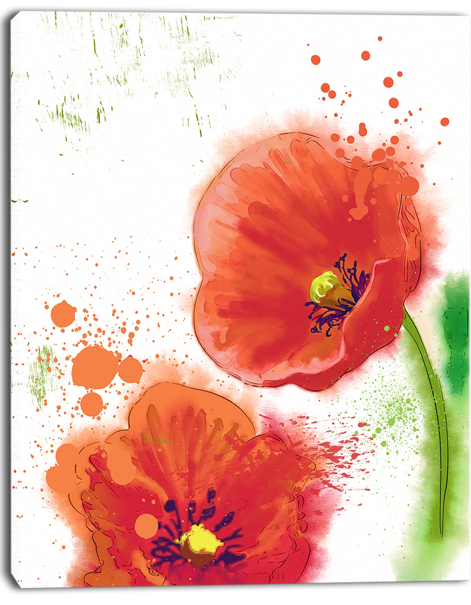 Bloomy Red Tulips Watercolor - Flowers Canvas Wall Artwork