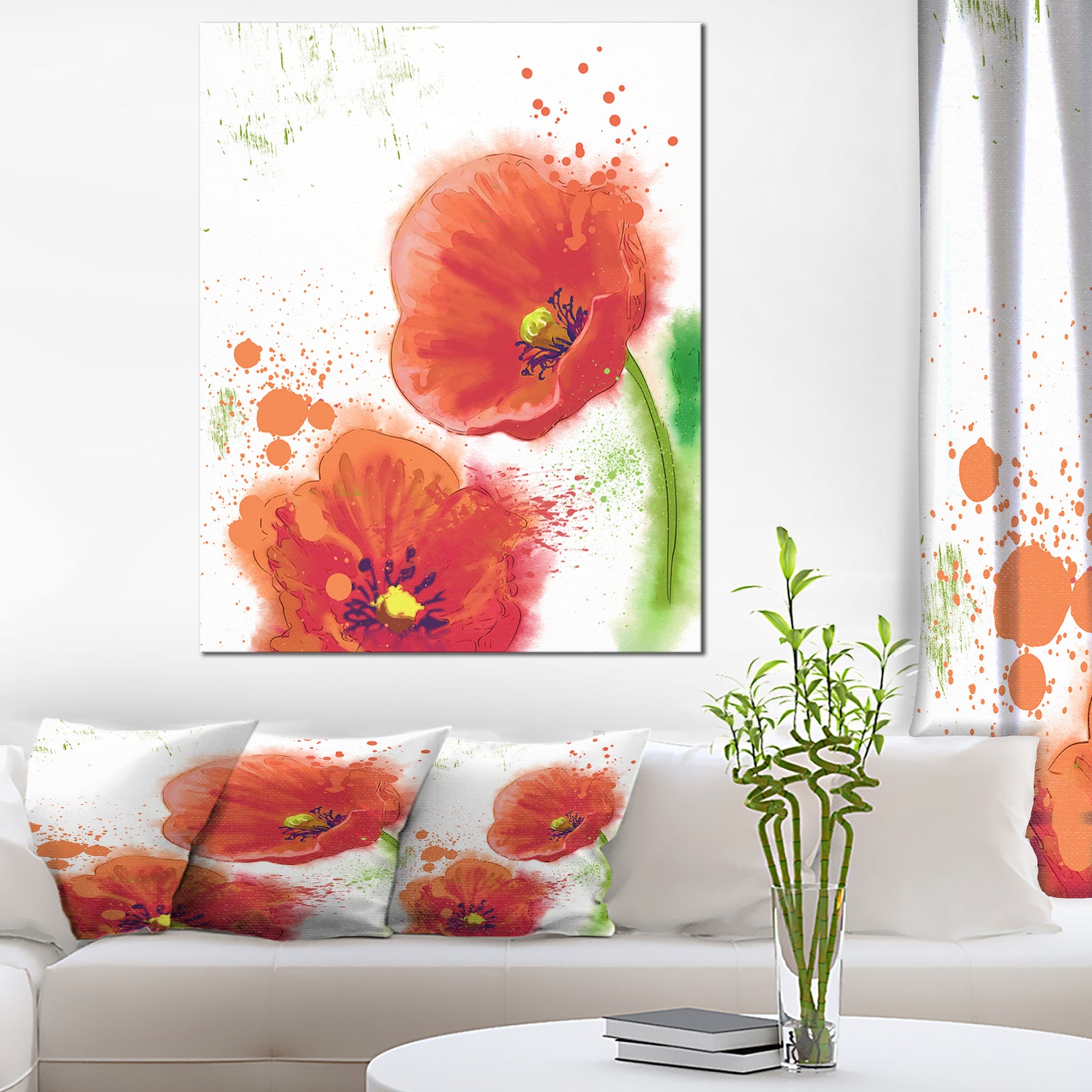 Bloomy Red Tulips Watercolor - Flowers Canvas Wall Artwork