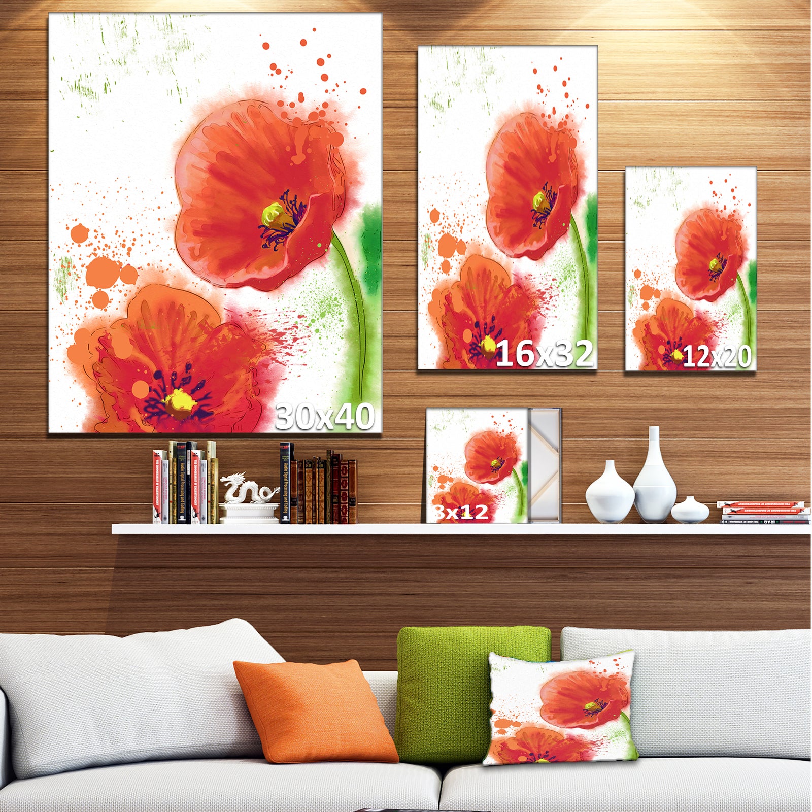Bloomy Red Tulips Watercolor - Flowers Canvas Wall Artwork