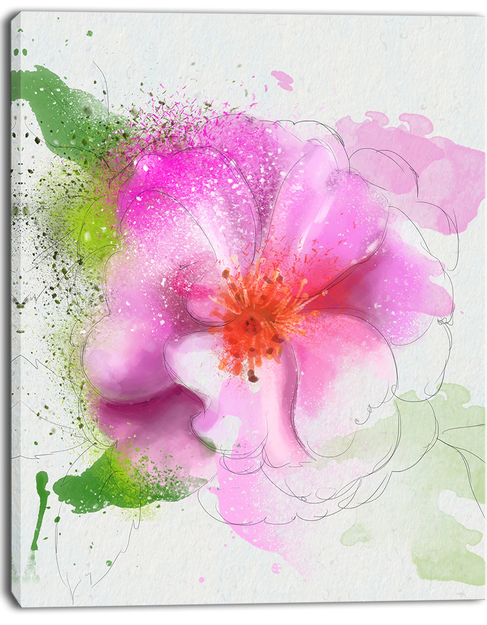Blooming Pink Flower Watercolor - Flowers Canvas Wall Artwork