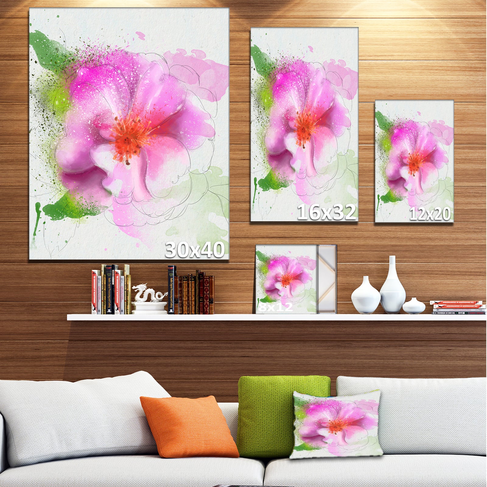 Blooming Pink Flower Watercolor - Flowers Canvas Wall Artwork