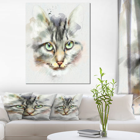 Cute Kitten Watercolor Hand-drawn - Large Animal Canvas Artwork