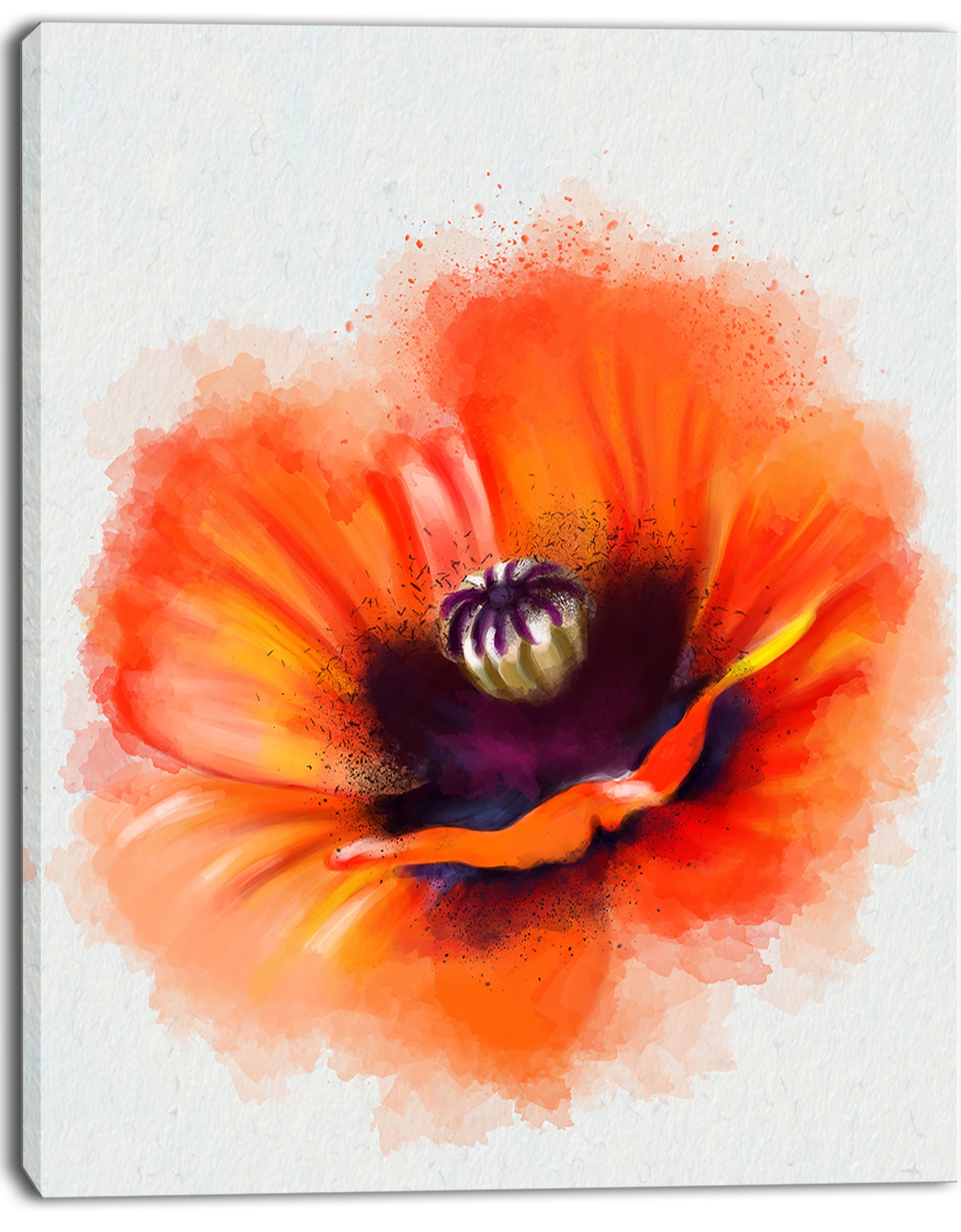 Cute Orange Watercolor Flower - Flowers Canvas Wall Artwork