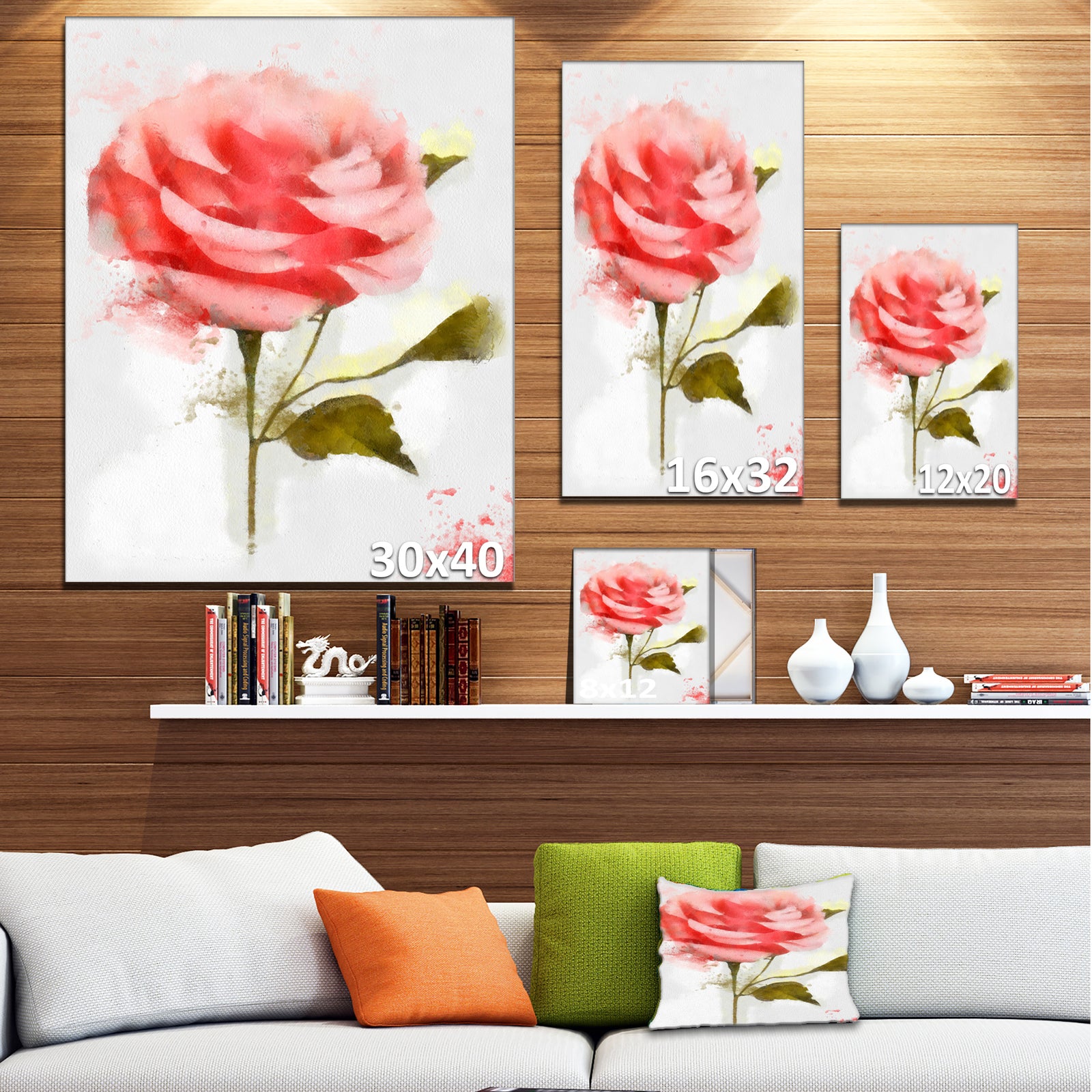 Cute Pink Watercolor Rose Sketch - Flowers Canvas Wall Artwork