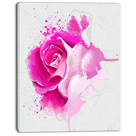 Bright Pink Rose Flower Watercolor - Flowers Canvas Wall Artwork