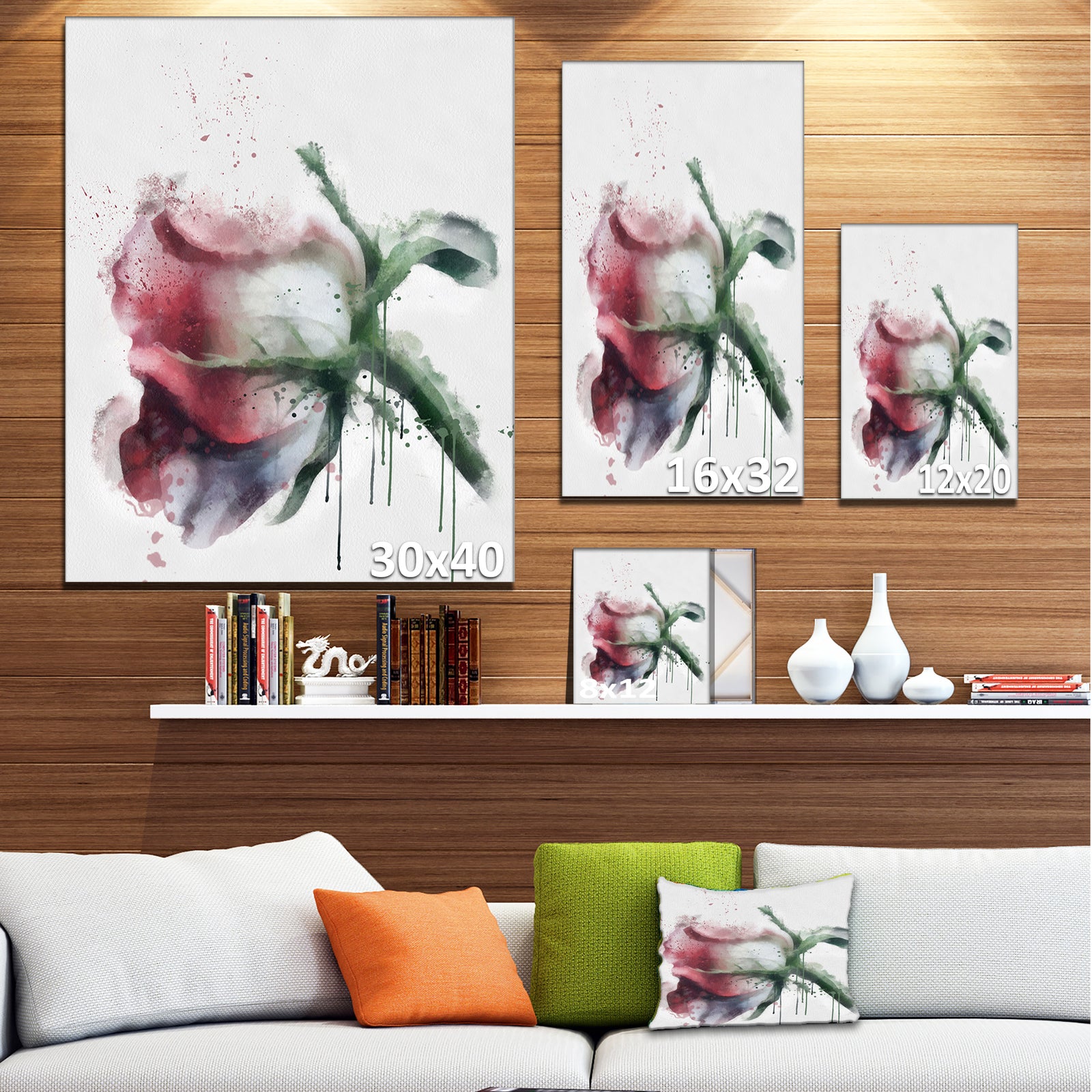 Budding Pink Rose Watercolor Sketch - Flowers Canvas Wall Artwork
