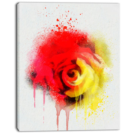 Beautiful Red Yellow Rose Watercolor - Flowers Canvas Wall Artwork