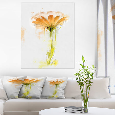 Orange Gerbera Sketch Watercolor - Flowers Canvas Wall Artwork