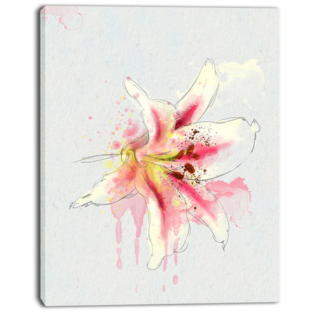 Pink Yellow Lily Watercolor Sketch - Flowers Canvas Wall Artwork