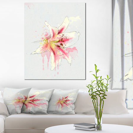 Pink Yellow Lily Watercolor Sketch - Flowers Canvas Wall Artwork