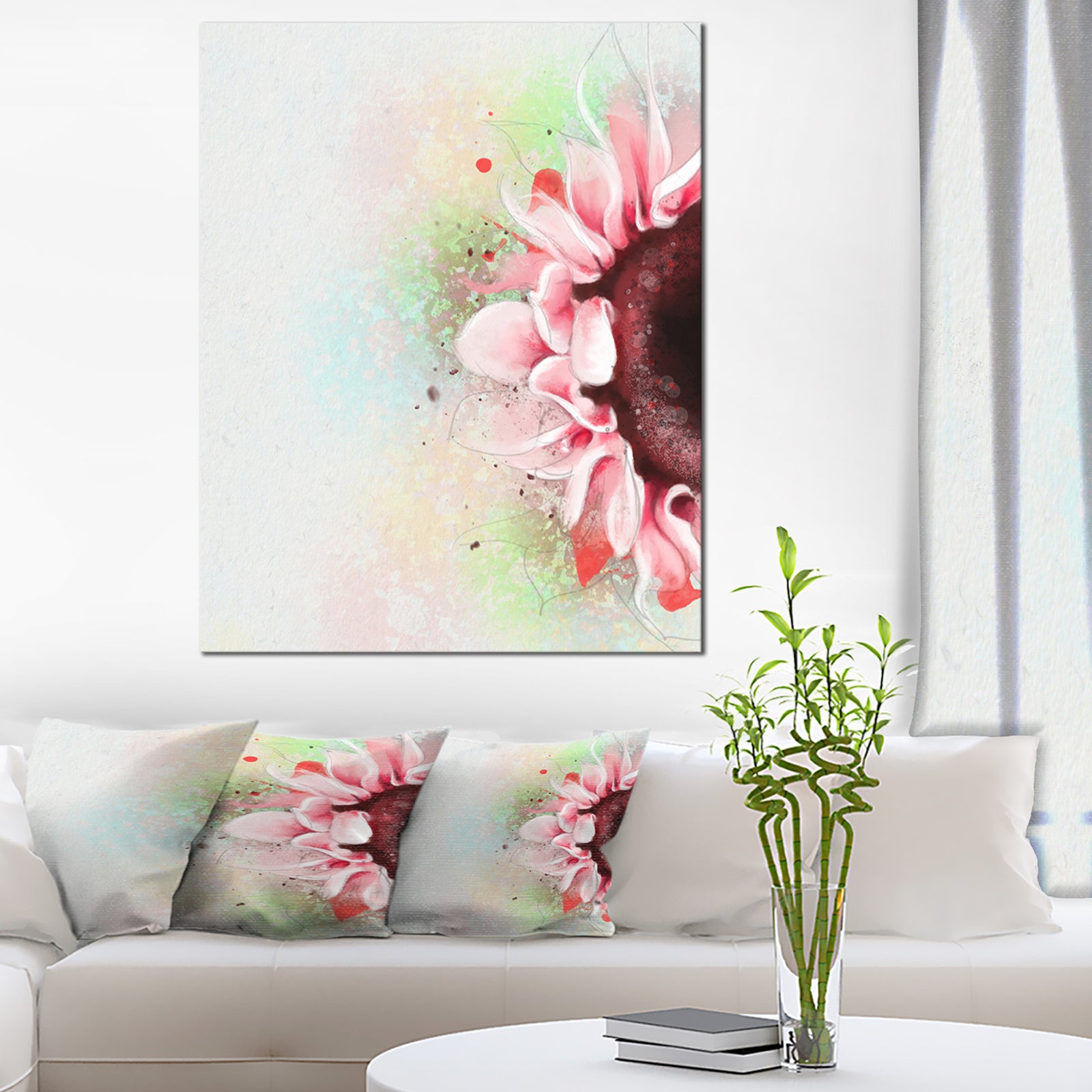 Beautiful Pink Sunflower Watercolor - Flowers Canvas Wall Artwork