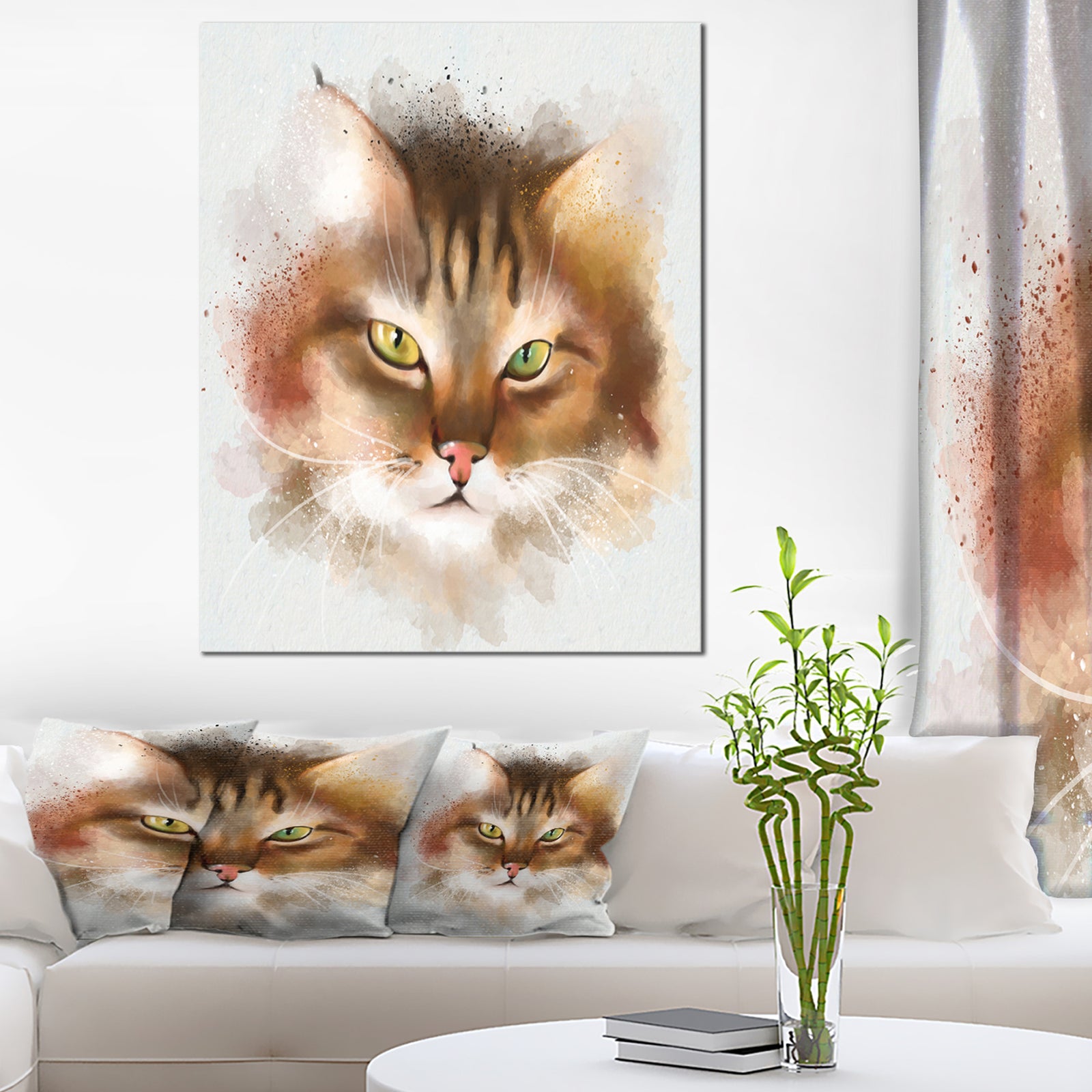 Bold Brown Cat Watercolor Sketch - Large Animal Canvas Artwork