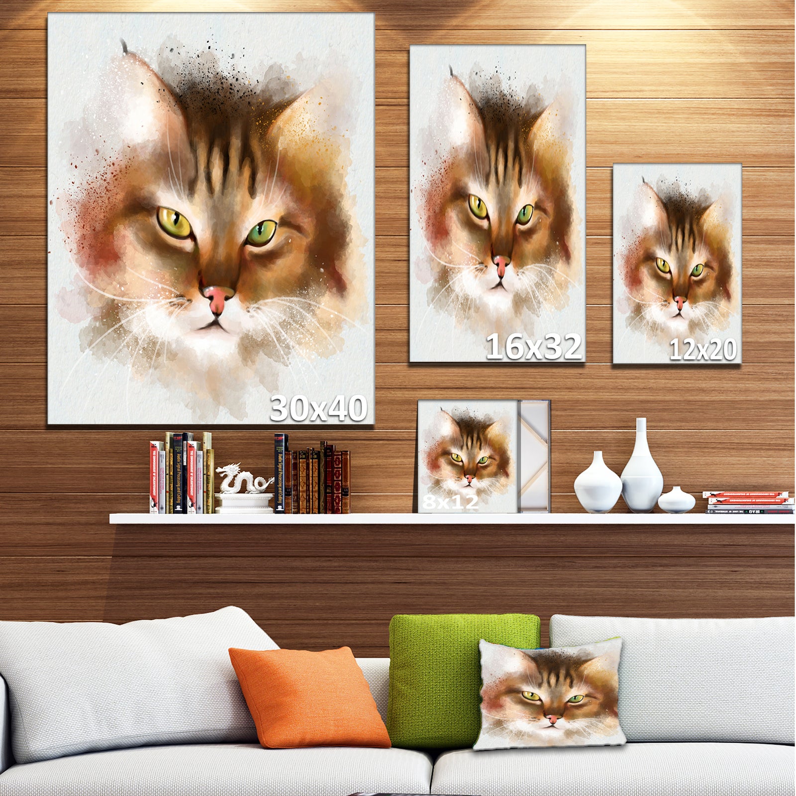 Bold Brown Cat Watercolor Sketch - Large Animal Canvas Artwork