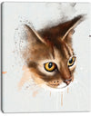 Anxious Brown Cat Watercolor Sketch - Large Animal Canvas Artwork