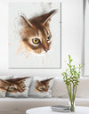 Anxious Brown Cat Watercolor Sketch - Large Animal Canvas Artwork