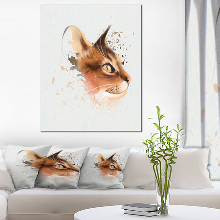 Lovely Brown Cat Watercolor Sketch - Large Animal Canvas Artwork