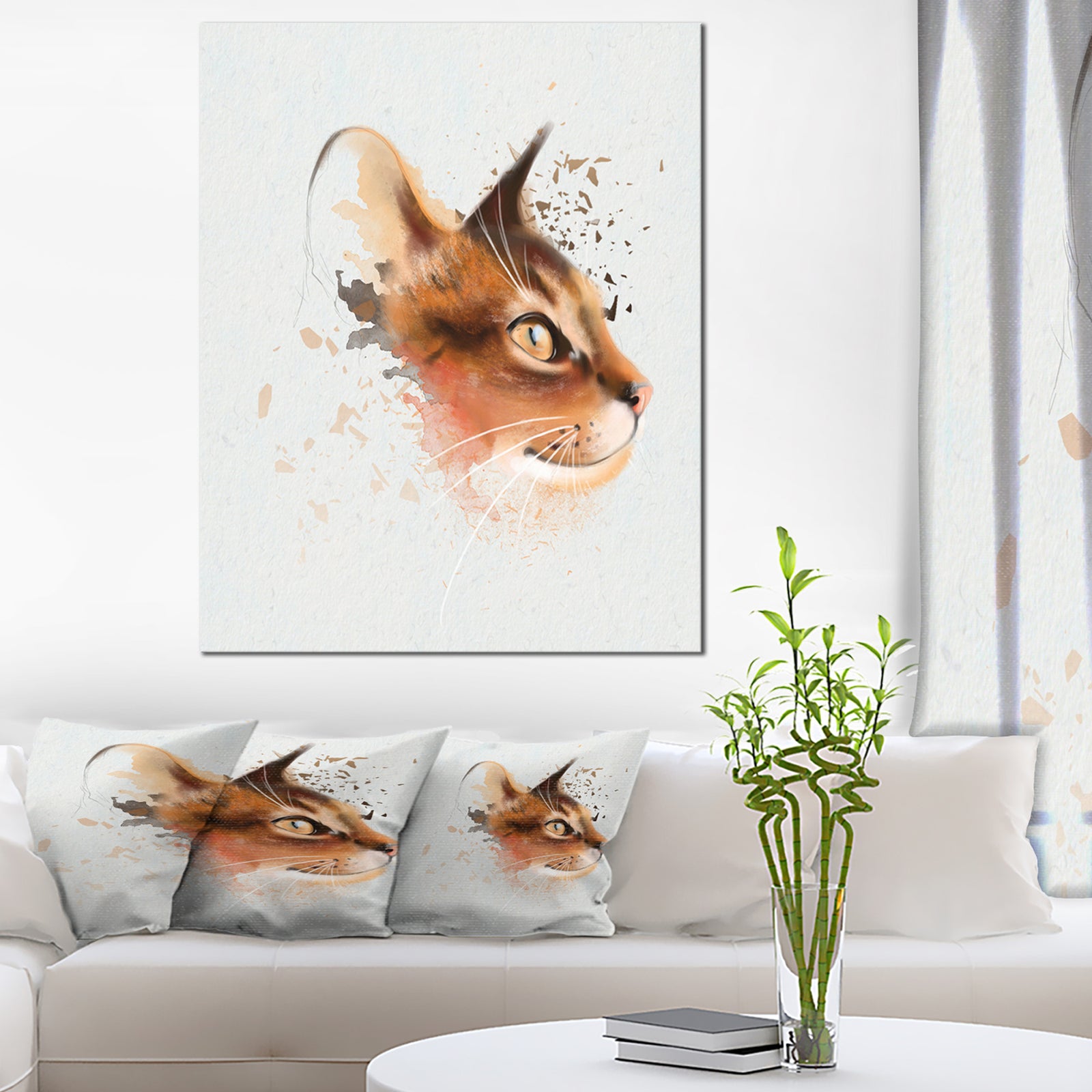 Lovely Brown Cat Watercolor Sketch - Large Animal Canvas Artwork