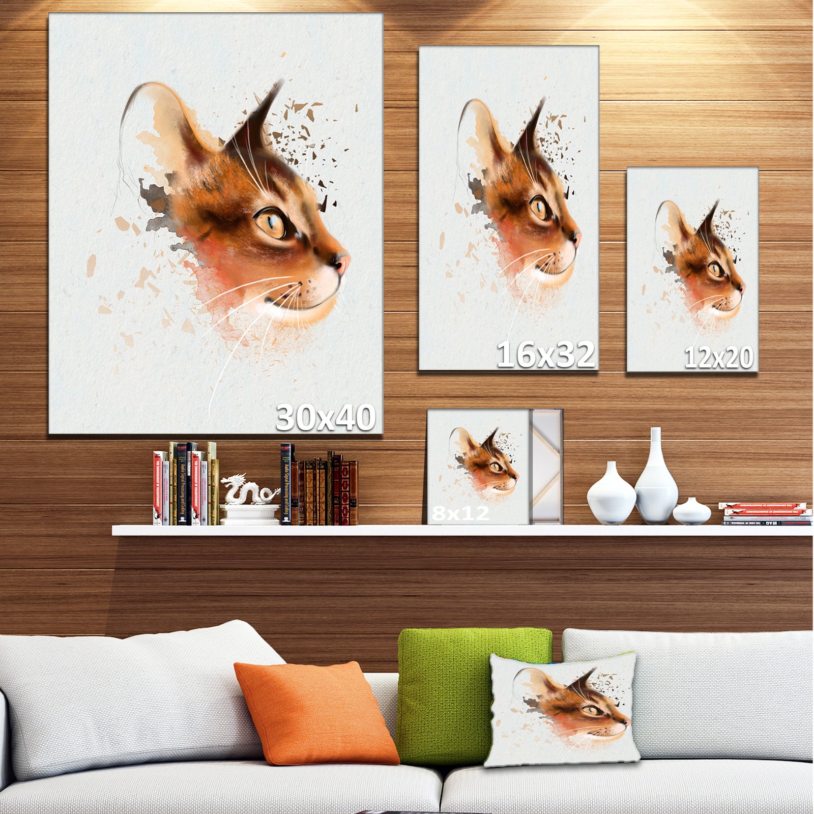 Lovely Brown Cat Watercolor Sketch - Large Animal Canvas Artwork