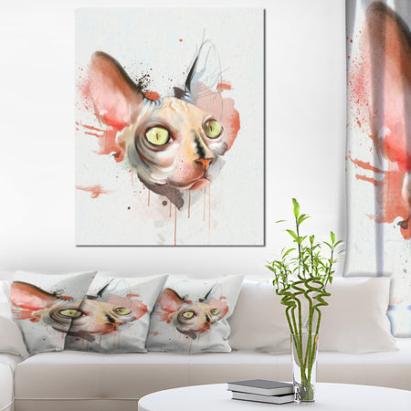 Red Faced Cat Watercolor Sketch - Large Animal Canvas Artwork