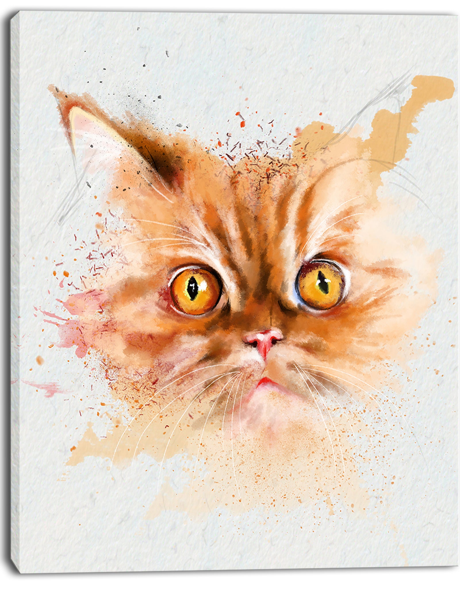 Serious Cat Face Watercolor Sketch - Large Animal Canvas Artwork