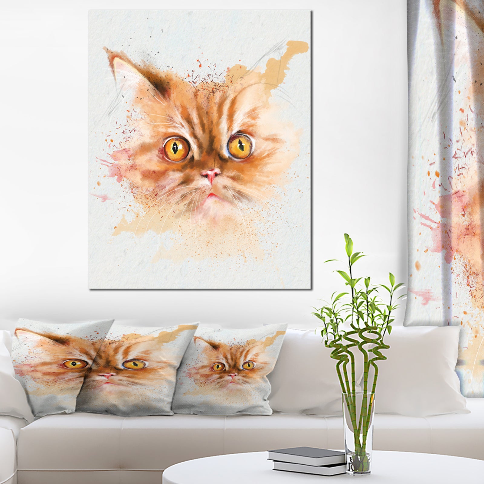 Serious Cat Face Watercolor Sketch - Large Animal Canvas Artwork