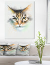 Strong Look of Cat Watercolor Sketch - Large Animal Canvas Artwork