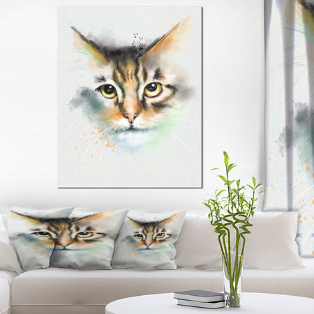 Strong Look of Cat Watercolor Sketch - Large Animal Canvas Artwork