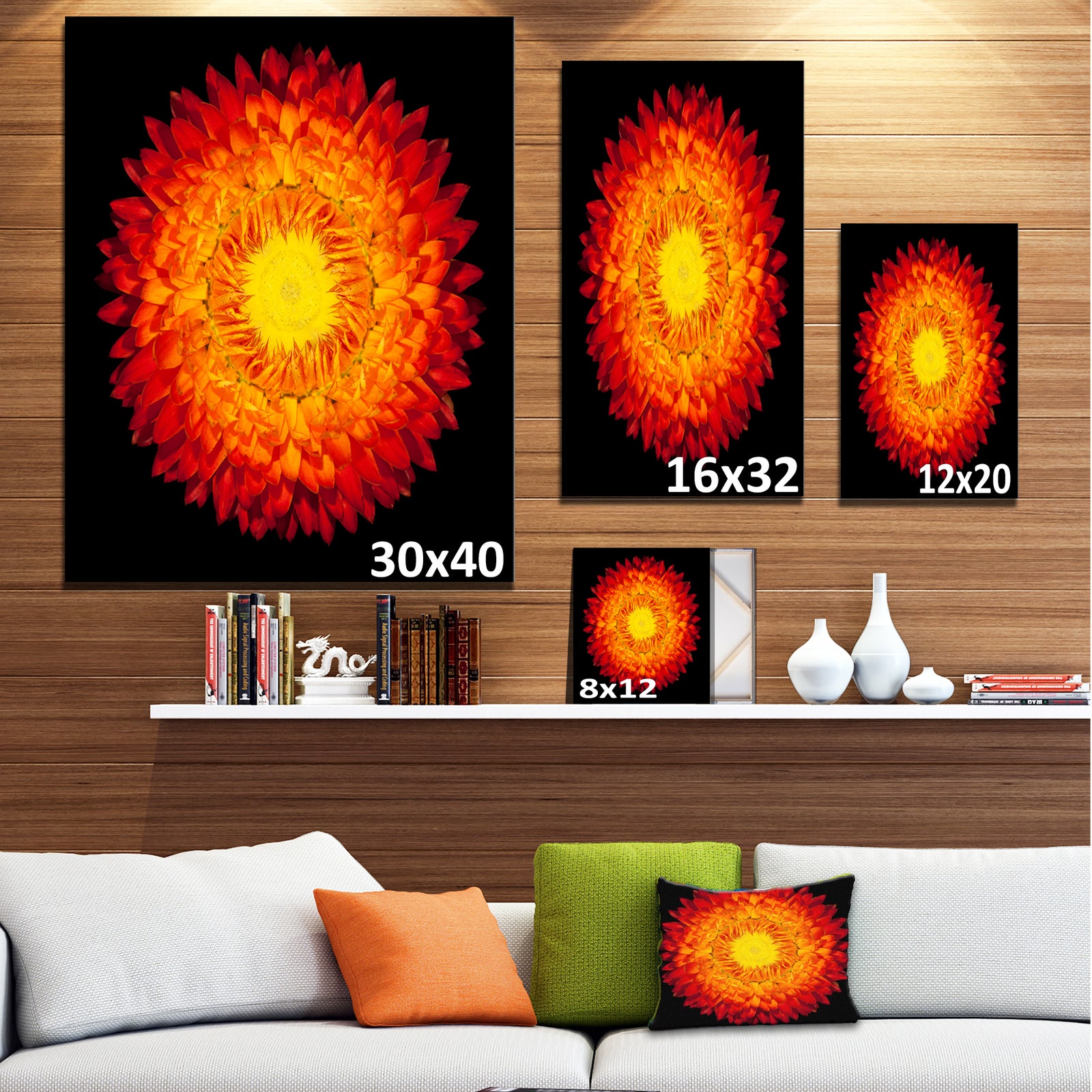 Everlasting Straw Flower on Black - Flowers Canvas Wall Artwork